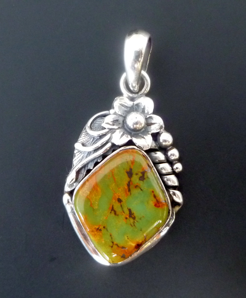 Sterling Silver Turquoise Bespoke Pendant - OOAK Silver and Green Turquoise Pendant