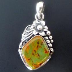 Sterling Silver Turquoise Bespoke Pendant - OOAK Silver and Green Turquoise Pendant